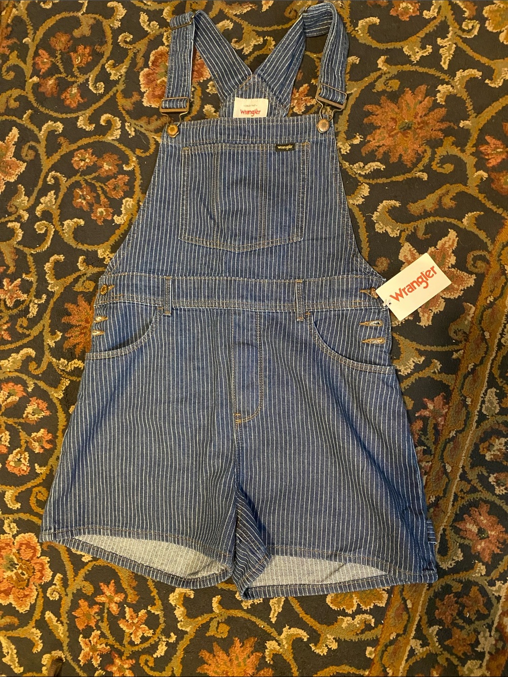 Wrangler Blue Pinstripe Denim Short Overalls